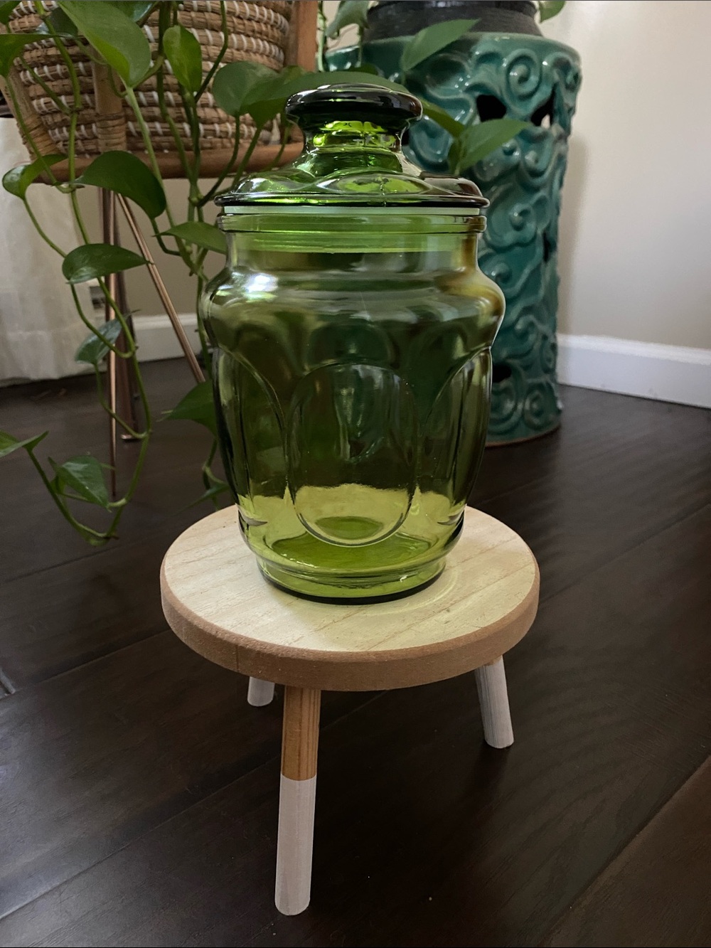Green Glass Apothecary Jar with Lid